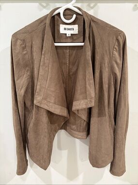 BB Dakota Taupe Faux Suede Drape Front Jacket